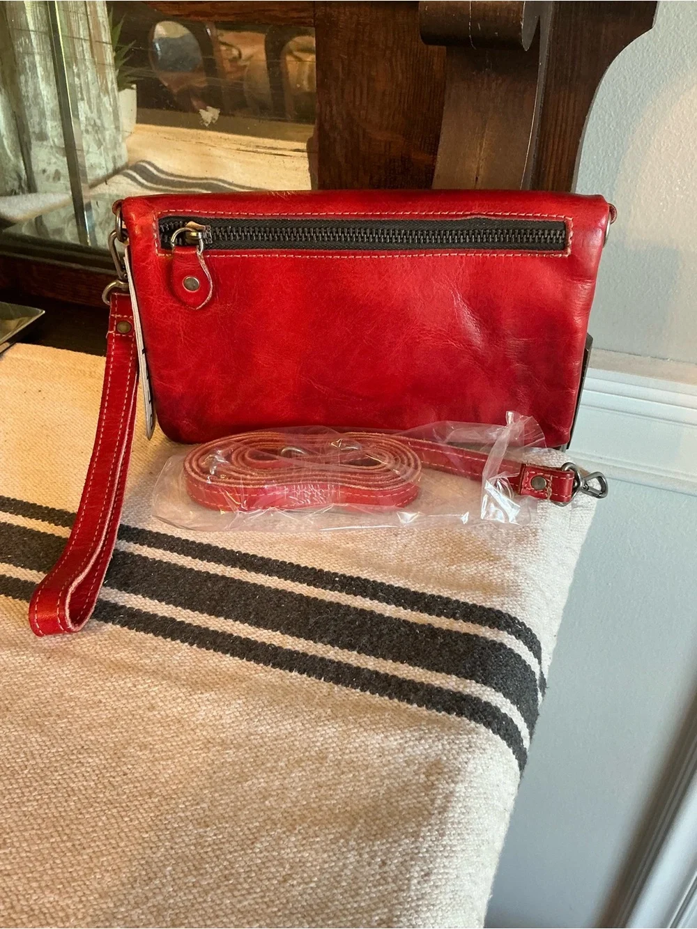 NWT Bed Stu Leather Cadence Wallet Wristlet Crossbody Bag Red Rustic MSRP $175